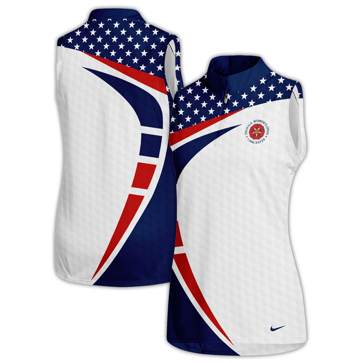 79th U.S. Women’s Open Lancaster Nike Blue Red White Star Quater Zip Sleeveless Polo Shirt