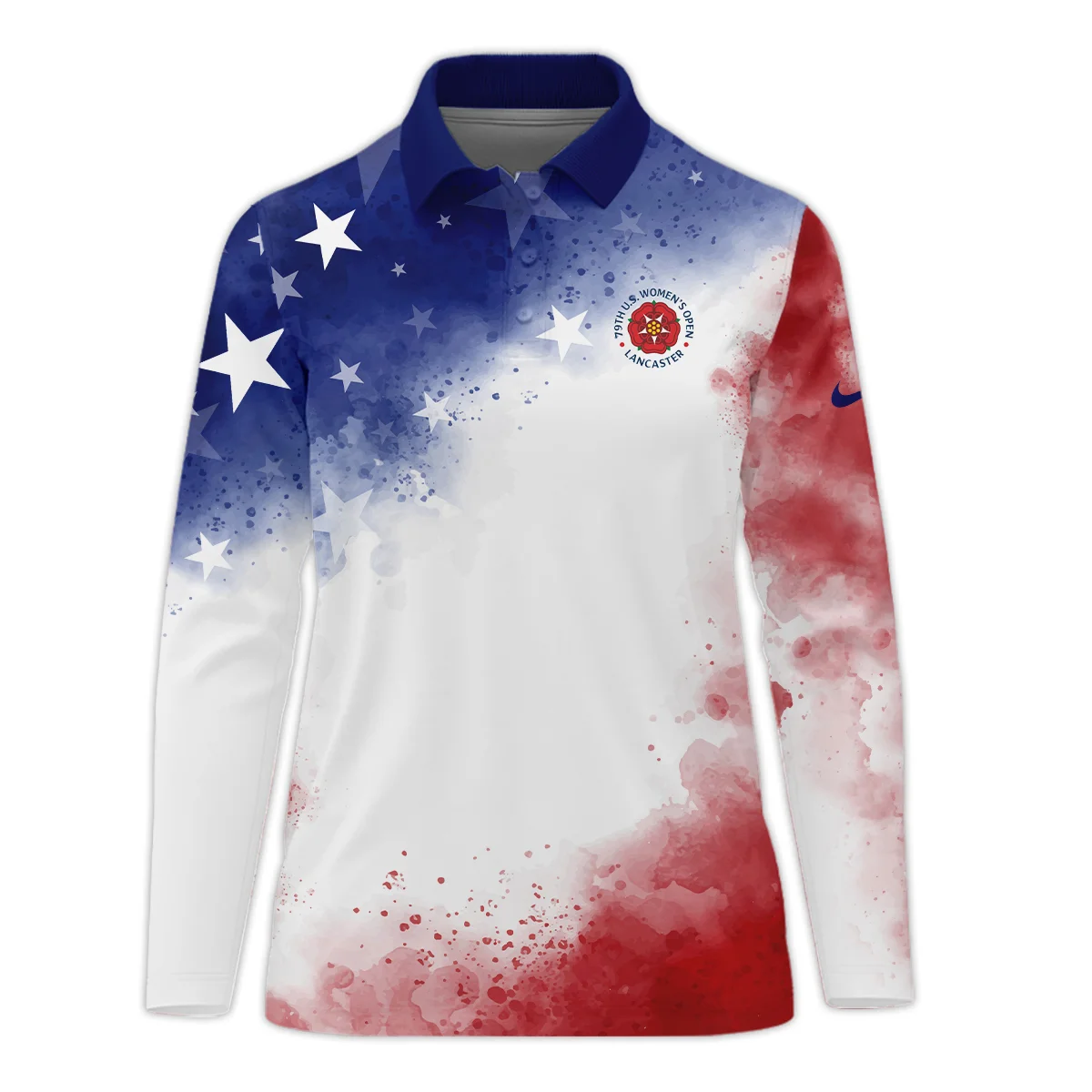 79th U.S. Women’s Open Lancaster Nike Golf Blue Red Watercolor White Star Long Polo Shirt