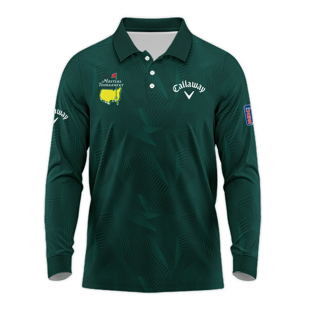 Abstract Pattern Lines Forest Green Masters Tournament Callaway Long Polo Shirt Style Classic Long Polo Shirt For Men