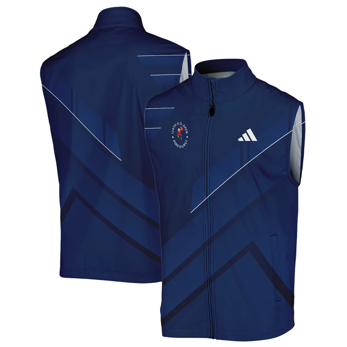 Adidas 124th U.S. Open Pinehurst Blue Gradient With White Straight Line Sleeveless Jacket Style Classic Sleeveless Jacket