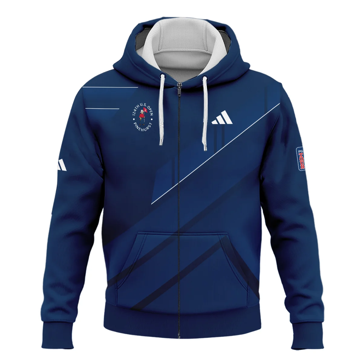 Adidas 124th U.S. Open Pinehurst Blue Gradient With White Straight Line Zipper Hoodie Shirt Style Classic Zipper Hoodie Shirt