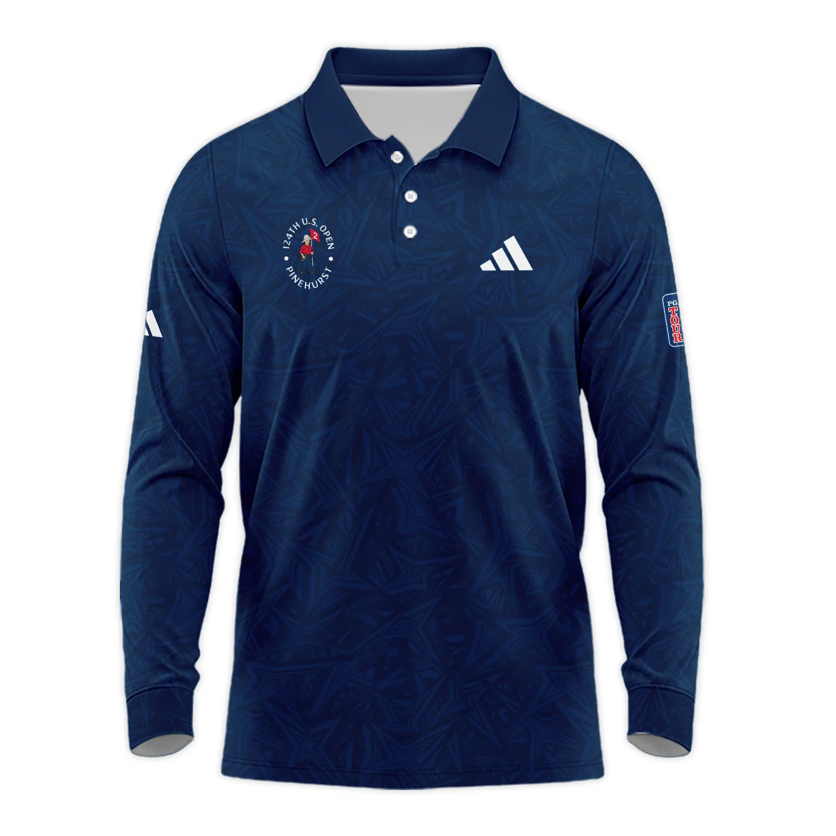 Adidas 124th U.S. Open Pinehurst Stars Gradient Pattern Dark Blue Long Polo Shirt Style Classic Long Polo Shirt For Men