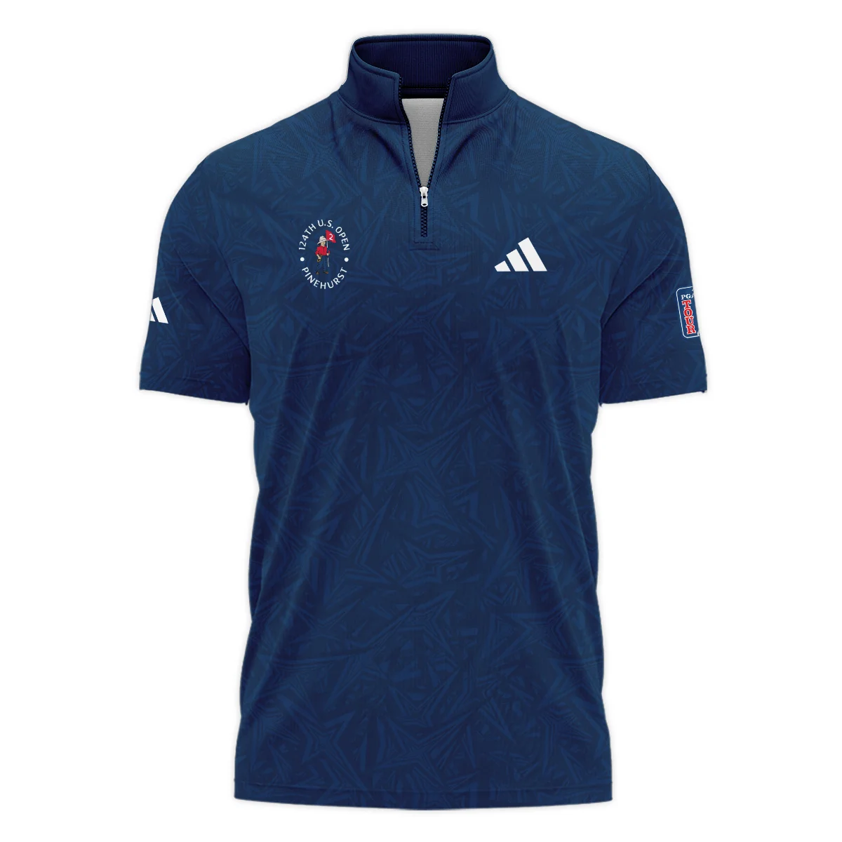 Adidas 124th U.S. Open Pinehurst Stars Gradient Pattern Dark Blue Style Classic, Short Sleeve Polo Shirts Quarter-Zip Casual Slim Fit Mock Neck Basic