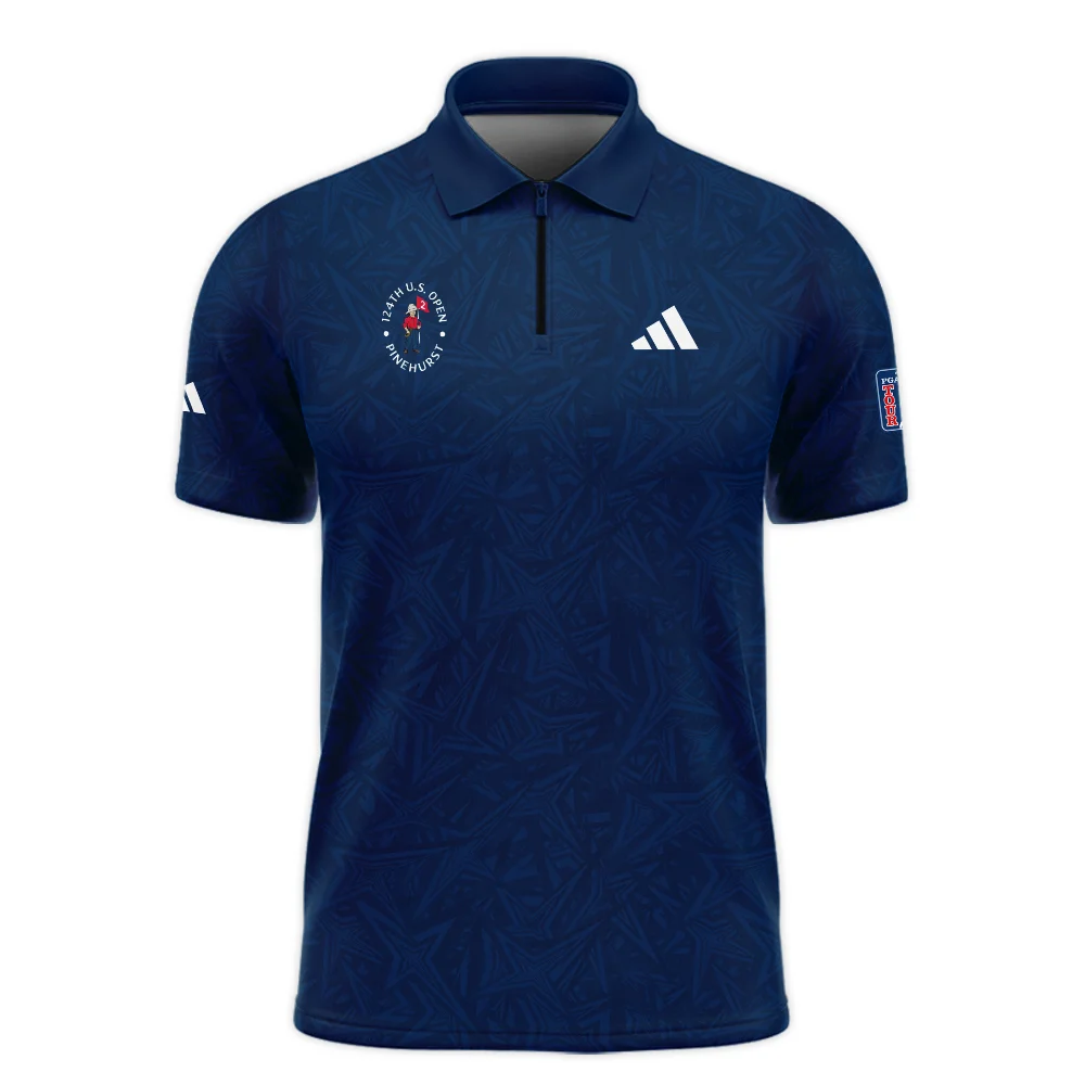 Adidas 124th U.S. Open Pinehurst Stars Gradient Pattern Dark Blue Zipper Polo Shirt Style Classic Zipper Polo Shirt For Men