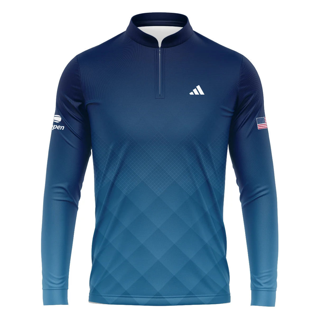 Adidas Blue Abstract Background US Open Tennis Champions Mandarin collar Quater-Zip Long Sleeve