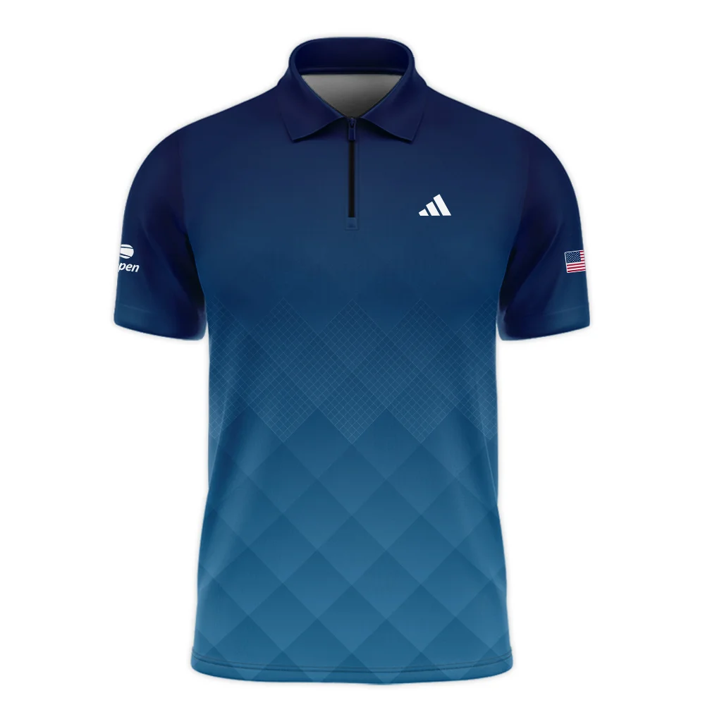 Adidas Blue Abstract Background US Open Tennis Champions Zipper Polo Shirt Style Classic Zipper Polo Shirt For Men