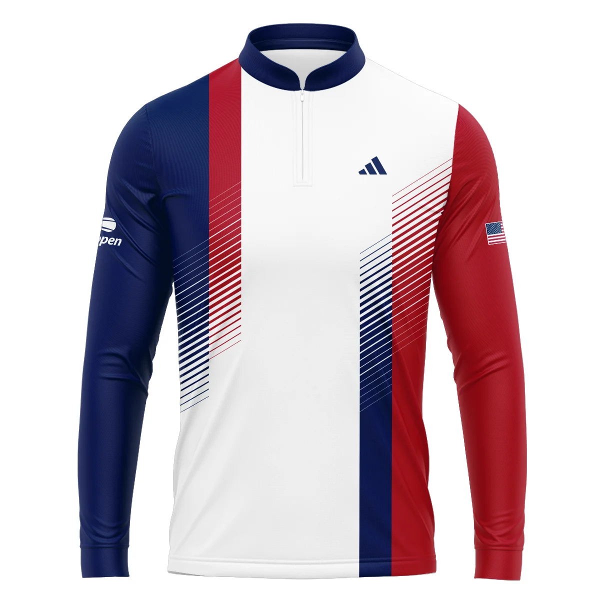 Adidas Blue Red Straight Line White US Open Tennis Champions Mandarin collar Quater-Zip Long Sleeve