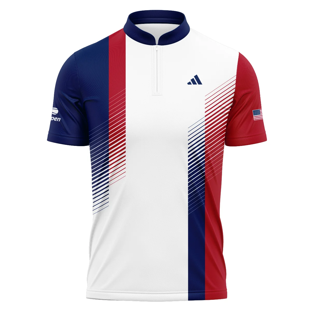 Adidas Blue Red Straight Line White US Open Tennis Champions Polo Shirt Mandarin Collar Polo Shirt