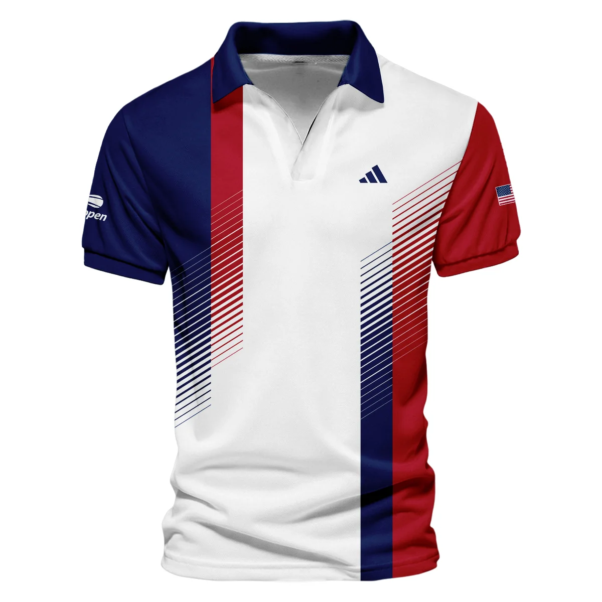 Adidas Blue Red Straight Line White US Open Tennis Champions Vneck Polo Shirt Style Classic Polo Shirt For Men