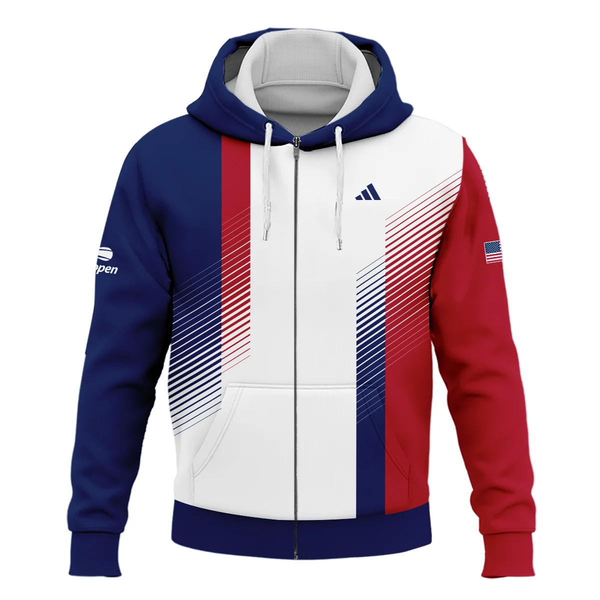 Adidas Blue Red Straight Line White US Open Tennis Champions Zipper Hoodie Shirt Style Classic Zipper Hoodie Shirt