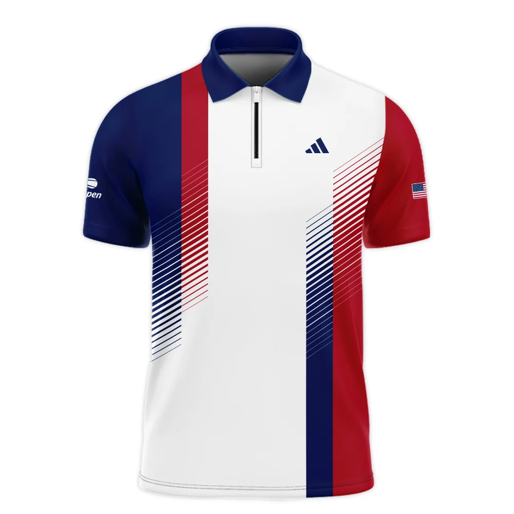 Adidas Blue Red Straight Line White US Open Tennis Champions Zipper Polo Shirt Style Classic Zipper Polo Shirt For Men