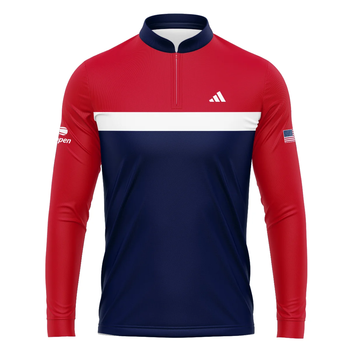 Adidas Blue Red White Background US Open Tennis Champions Mandarin collar Quater-Zip Long Sleeve