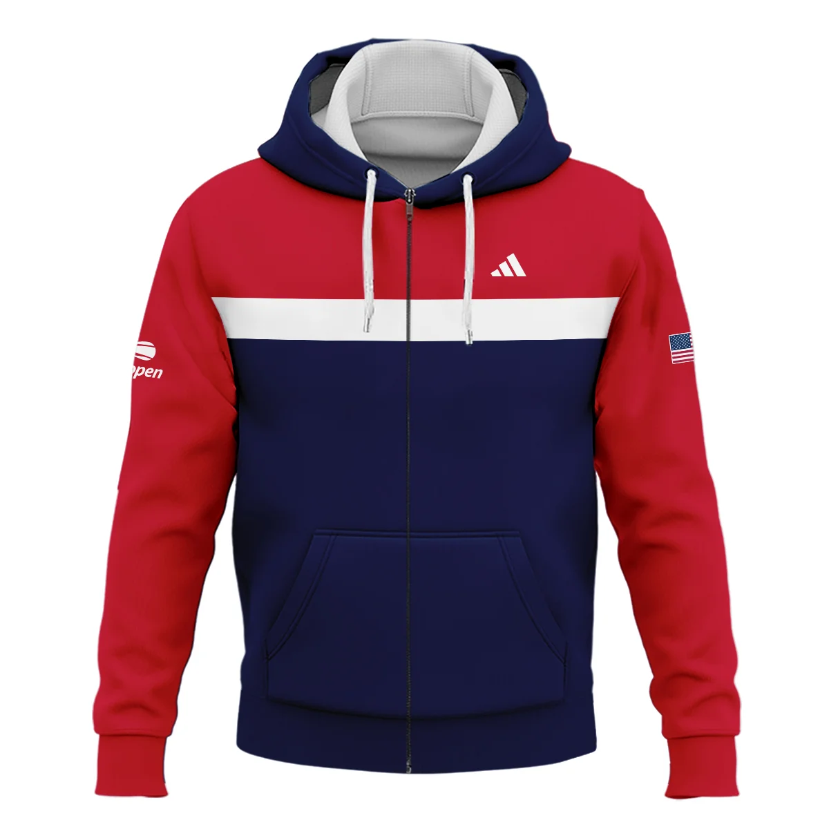 Adidas Blue Red White Background US Open Tennis Champions Zipper Hoodie Shirt Style Classic Zipper Hoodie Shirt