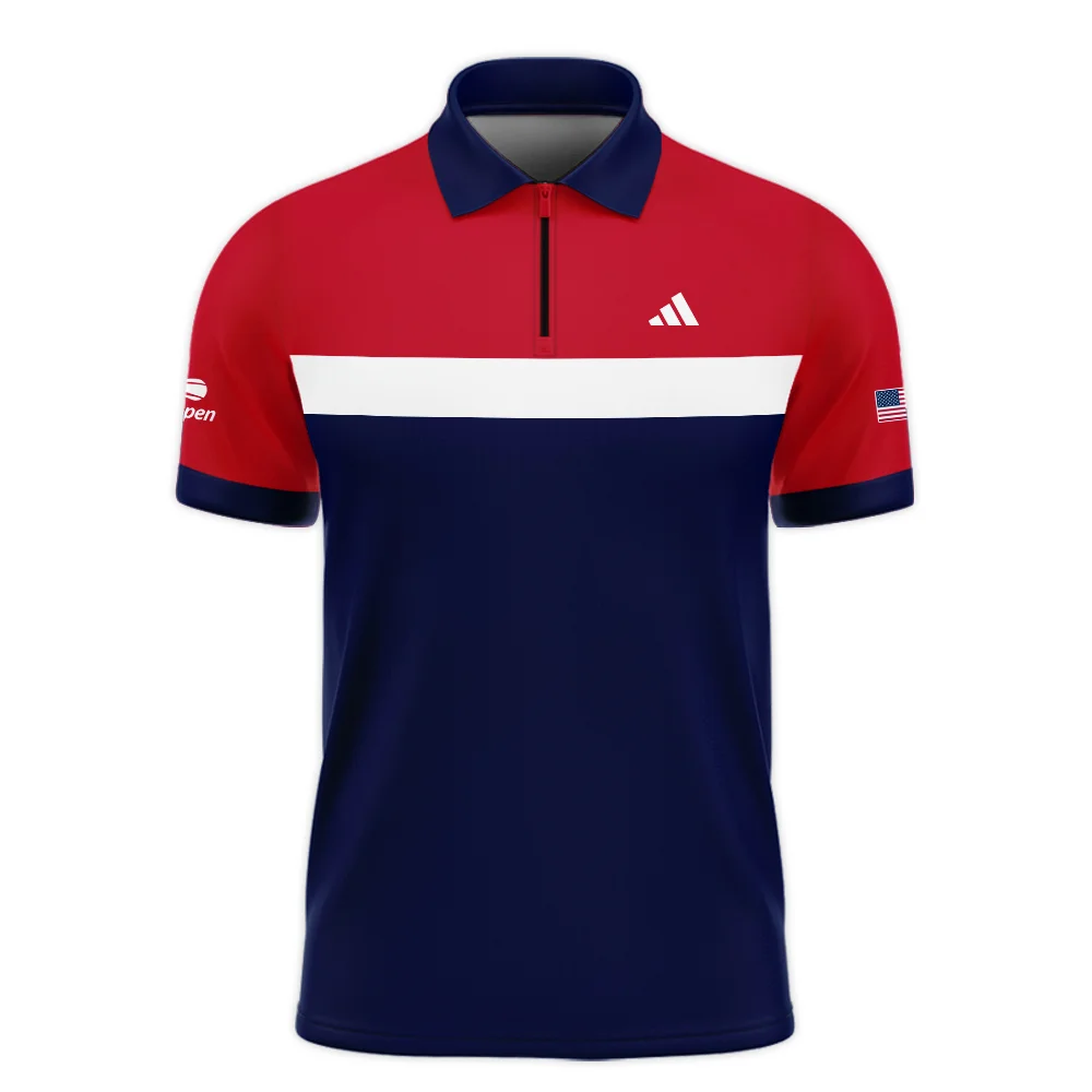 Adidas Blue Red White Background US Open Tennis Champions Zipper Polo Shirt Style Classic Zipper Polo Shirt For Men