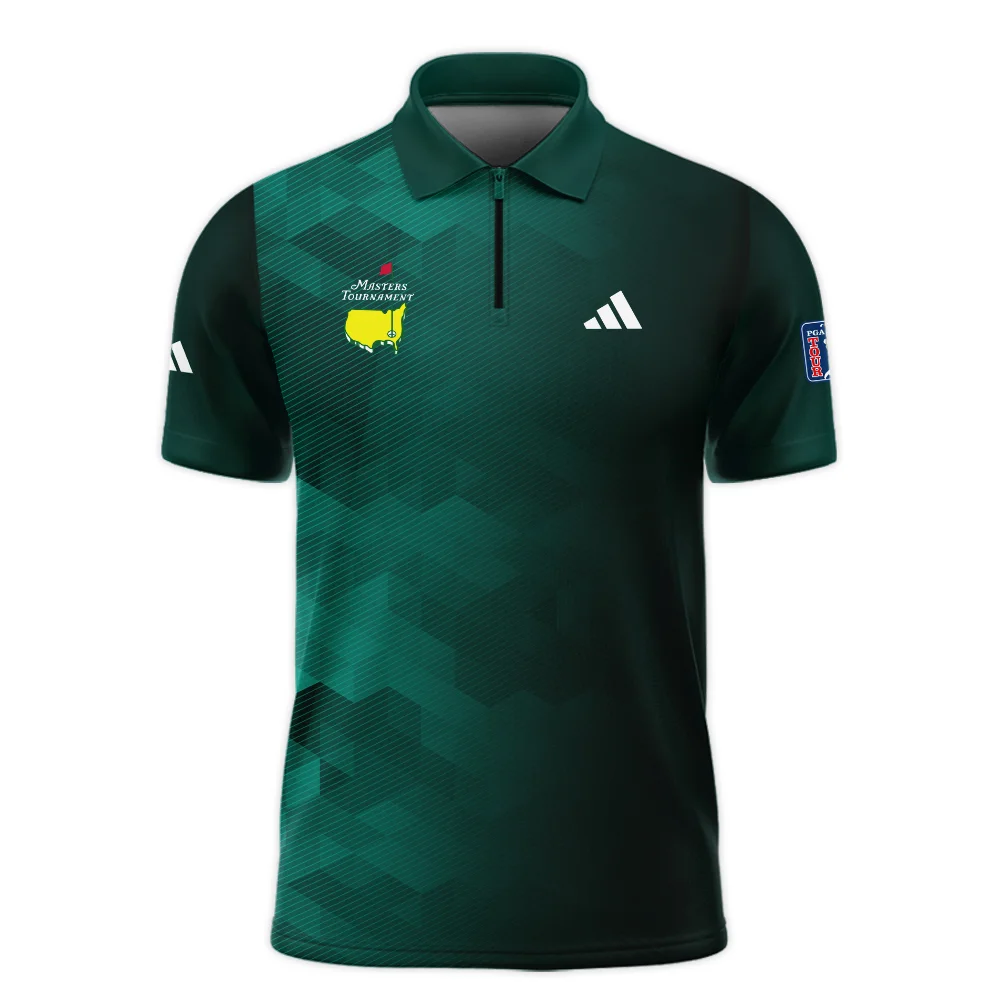 Adidas Golf Sport Dark Green Gradient Abstract Background Masters Tournament Zipper Polo Shirt Style Classic Zipper Polo Shirt For Men