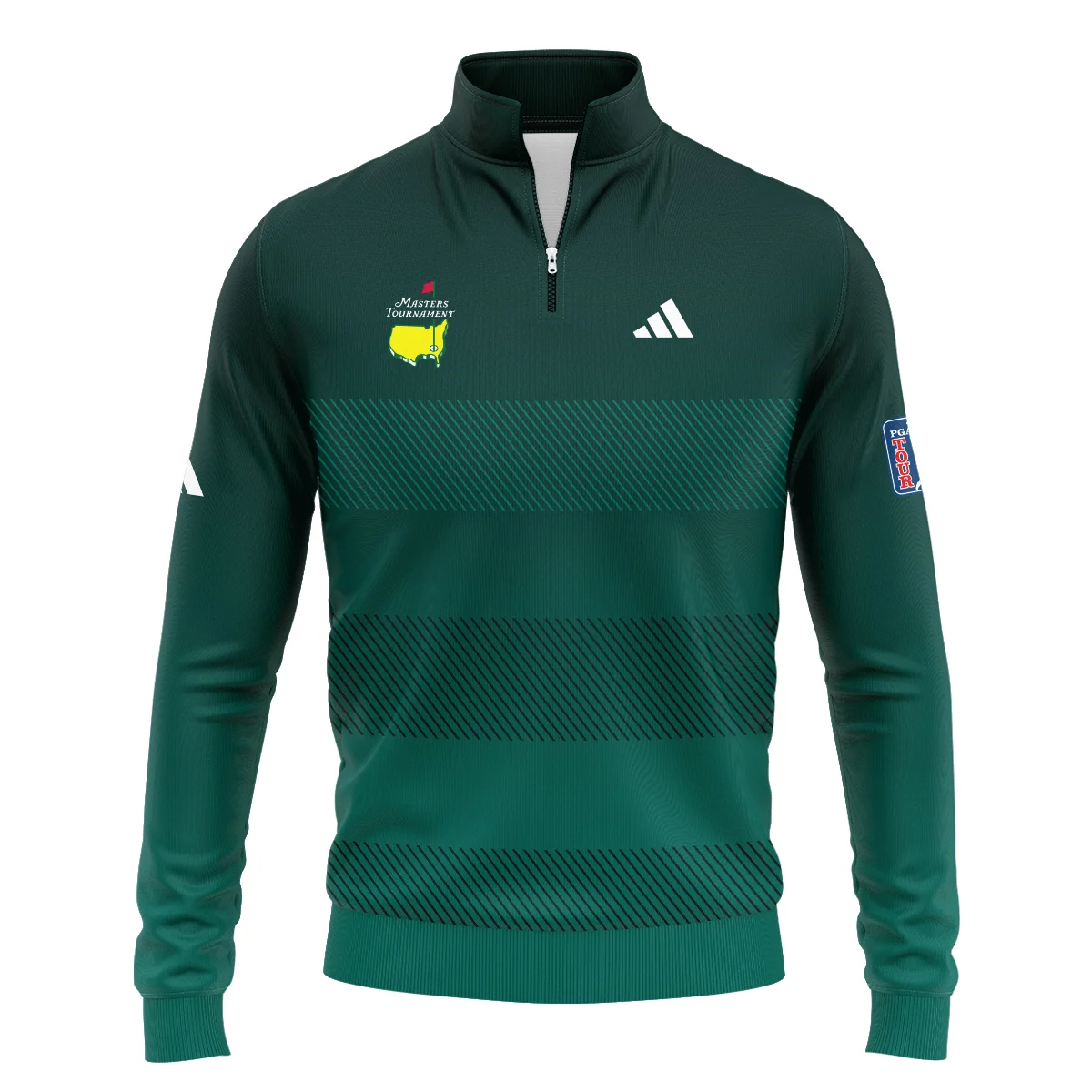 Adidas Masters Tournament Dark Green Gradient Stripes Pattern Golf Sport Quarter-Zip Jacket Style Classic Quarter-Zip Jacket