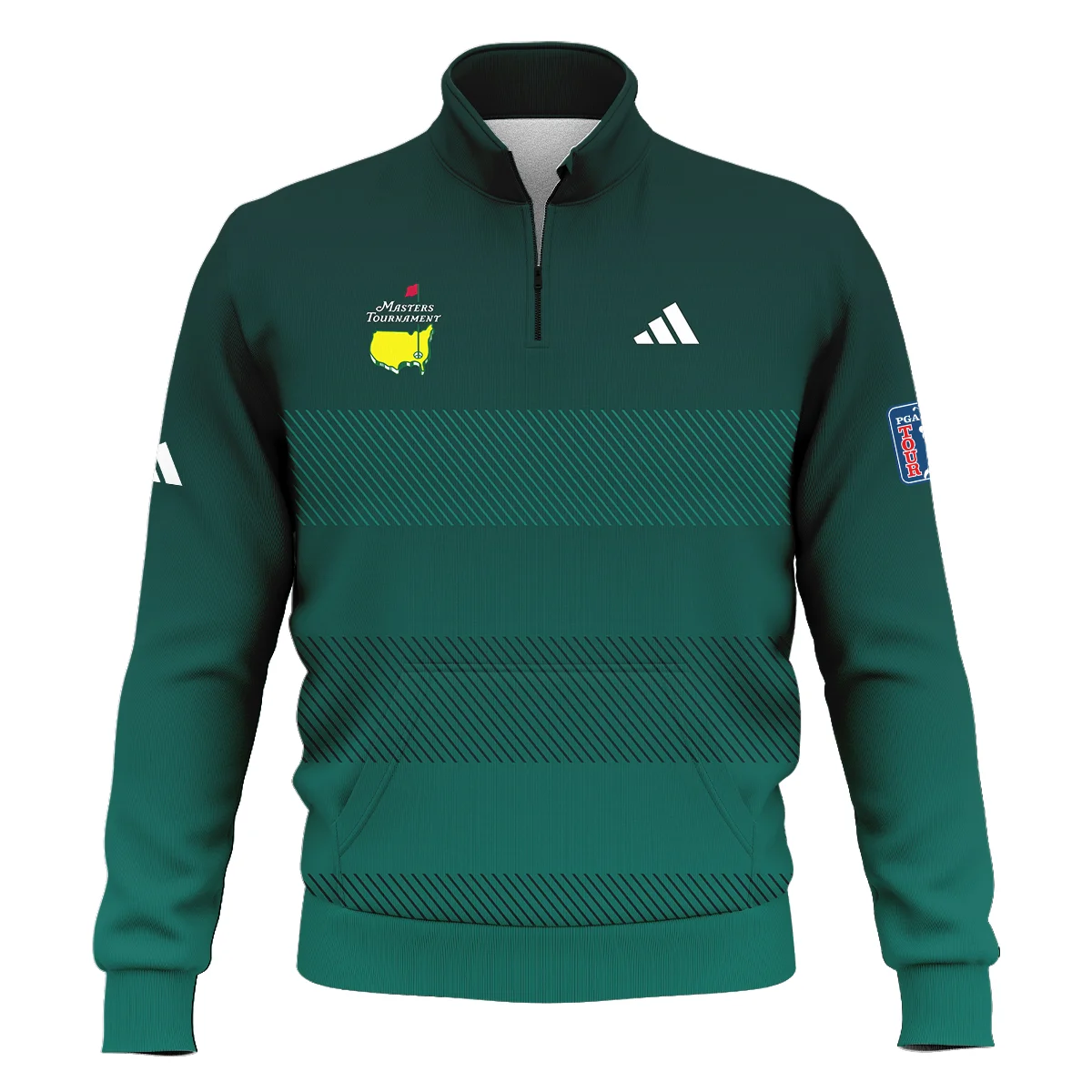 Adidas Masters Tournament Dark Green Gradient Stripes Pattern Golf Sport Style Classic Quarter Zipped Sweatshirt