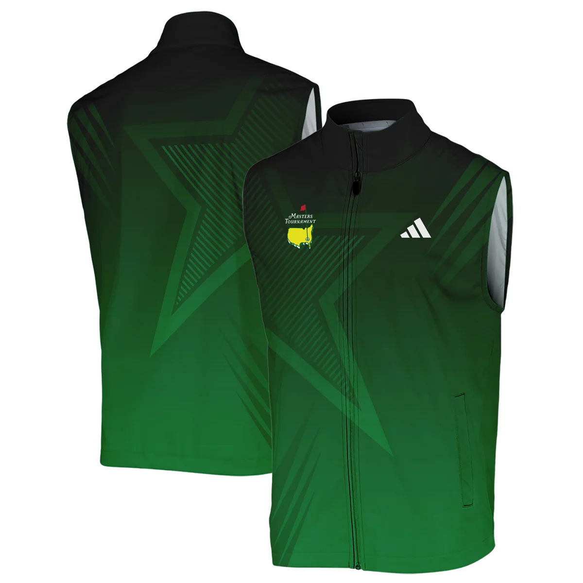 Adidas Masters Tournament Polo Shirt Dark Green Gradient Star Pattern Golf Sports Sleeveless Jacket Style Classic Sleeveless Jacket