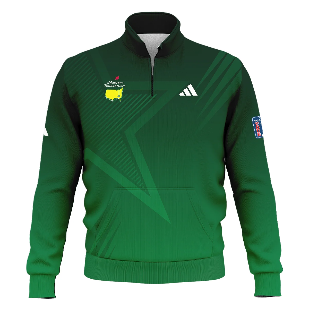 Adidas Masters Tournament Polo Shirt Dark Green Gradient Star Pattern Golf Sports Style Classic Quarter Zipped Sweatshirt