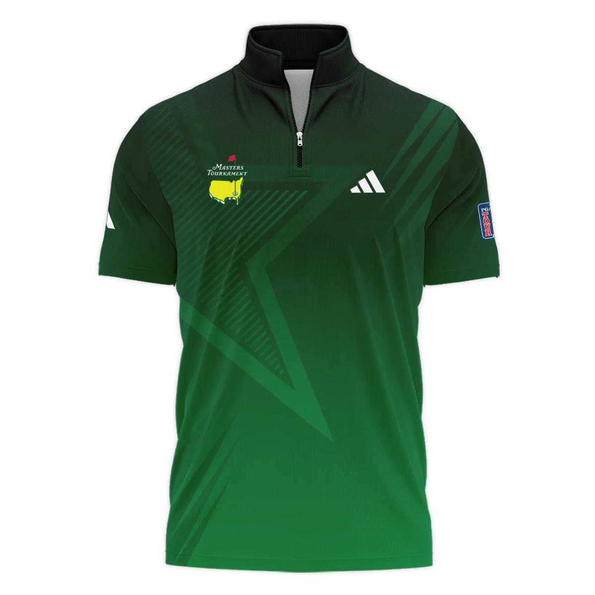 Adidas Masters Tournament Polo Shirt Dark Green Gradient Star Pattern Golf Sports Style Classic, Short Sleeve Polo Shirts Quarter-Zip Casual Slim Fit Mock Neck Basic