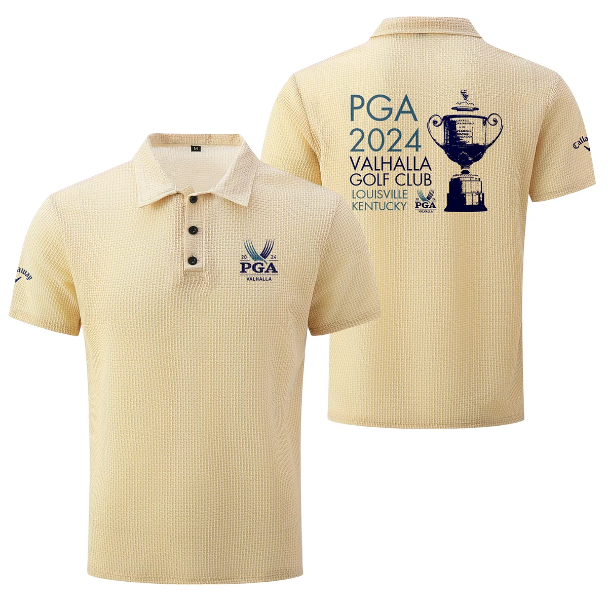 Apricot Color PGA Championship Valhalla Golf Club Louisville Kentucky Trophy 2024 Callaway , Mesh Comfy Men's Stretch Solid Short Sleeve Lapel Golf Shirt