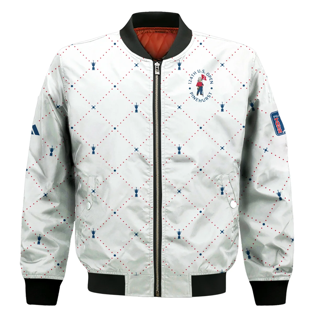 Argyle Pattern With Cup 124th U.S. Open Pinehurst Adidas Bomber Jacket Style Classic Bomber Jacket