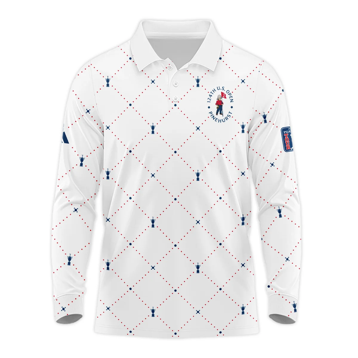 Argyle Pattern With Cup 124th U.S. Open Pinehurst Adidas Long Polo Shirt Style Classic Long Polo Shirt For Men