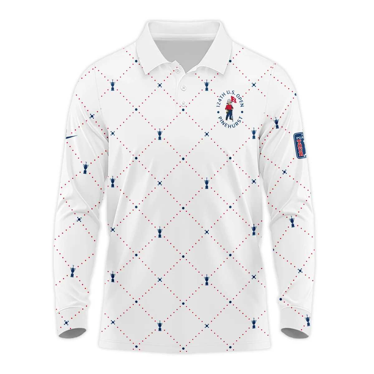 Argyle Pattern With Cup 124th U.S. Open Pinehurst Nike Long Polo Shirt Style Classic Long Polo Shirt For Men