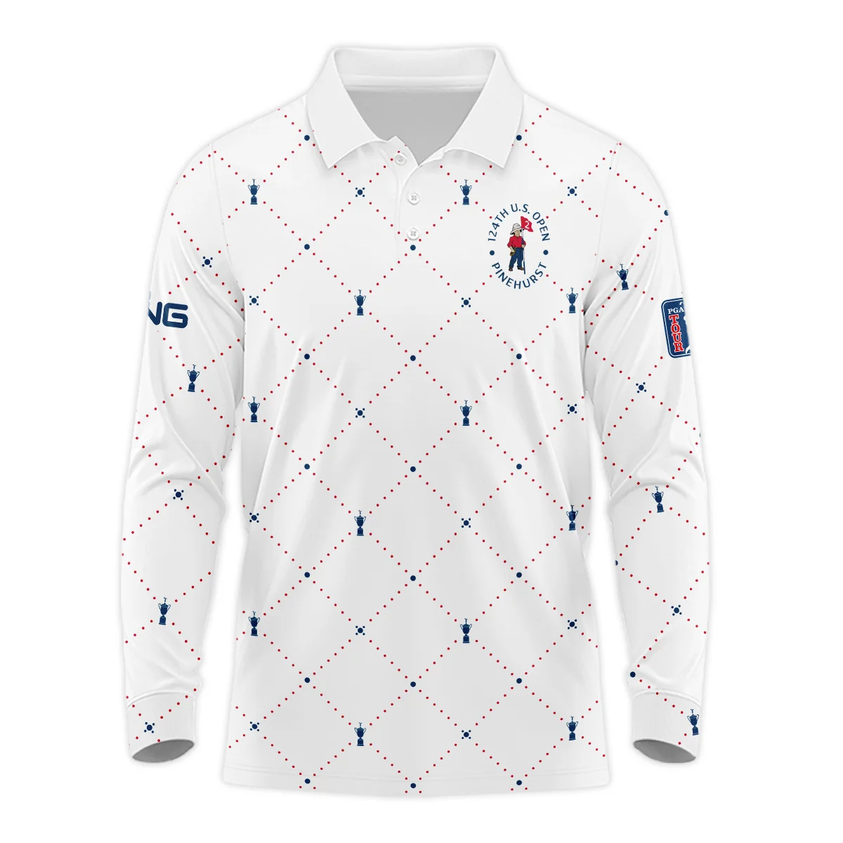 Argyle Pattern With Cup 124th U.S. Open Pinehurst Ping Long Polo Shirt Style Classic Long Polo Shirt For Men