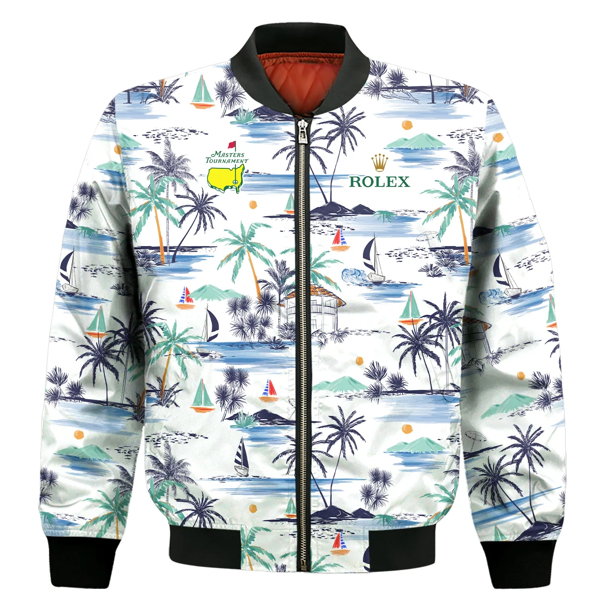 Artistic Seamless Summer Island Pattern Masters Tournament Rolex Bomber Jacket Style Classic Bomber Jacket