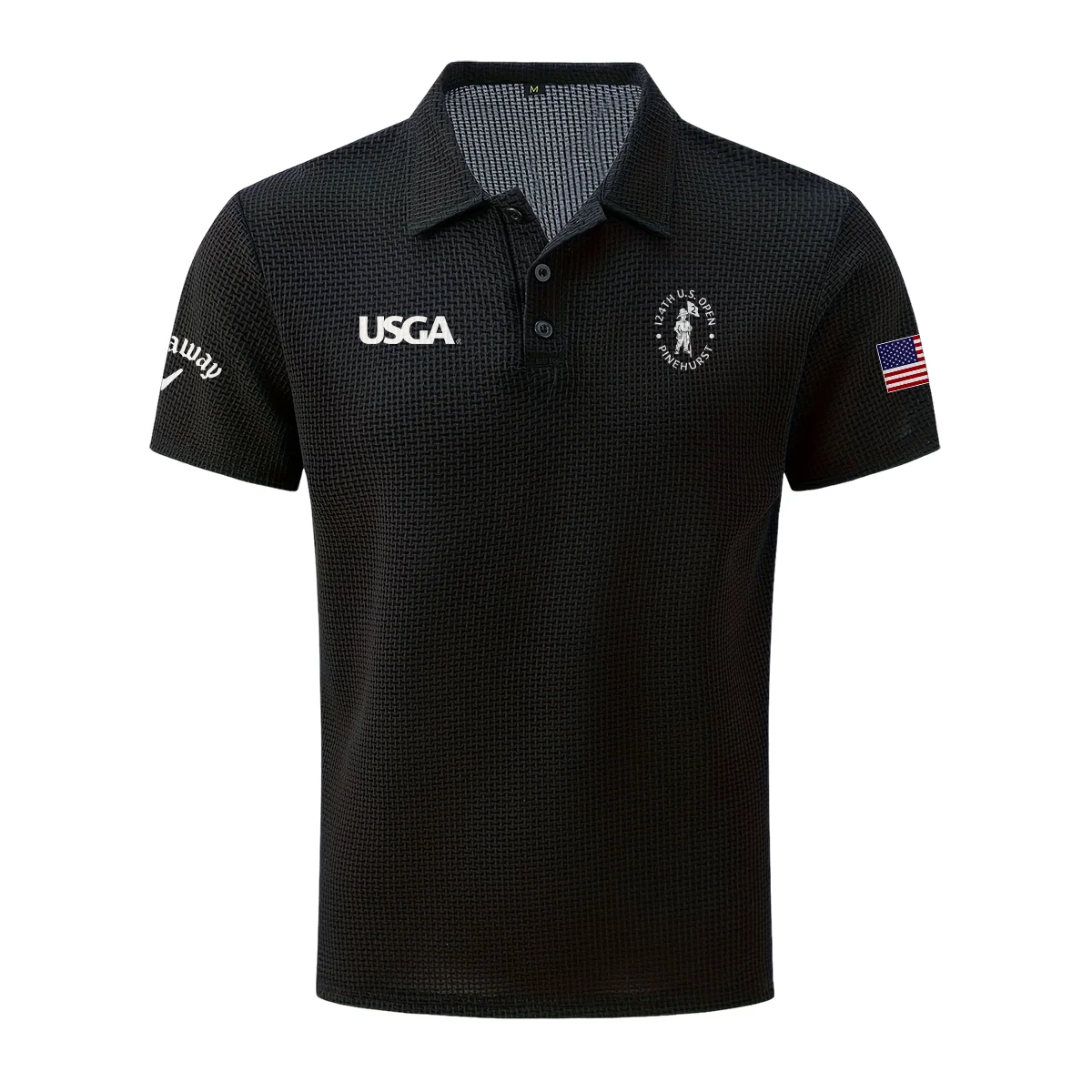 Black Callaway 124th U.S. Open Pinehurst Mesh Comfy Men’s Stretch Solid Short Sleeve Lapel Golf Shirt