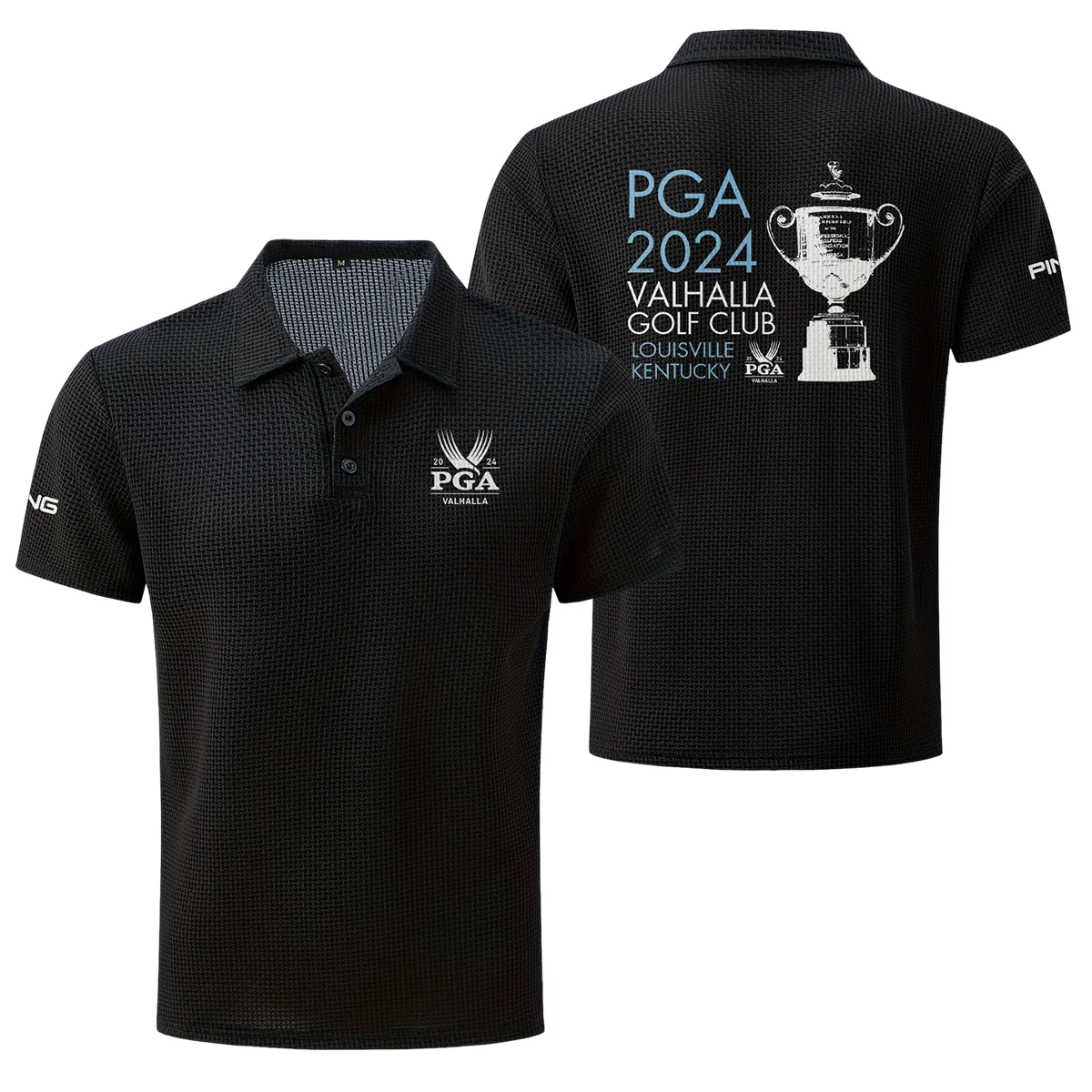 Black Color PGA Championship Valhalla Golf Club Louisville Kentucky Trophy 2024 Ping , Mesh Comfy Men's Stretch Solid Short Sleeve Lapel Golf Shirt