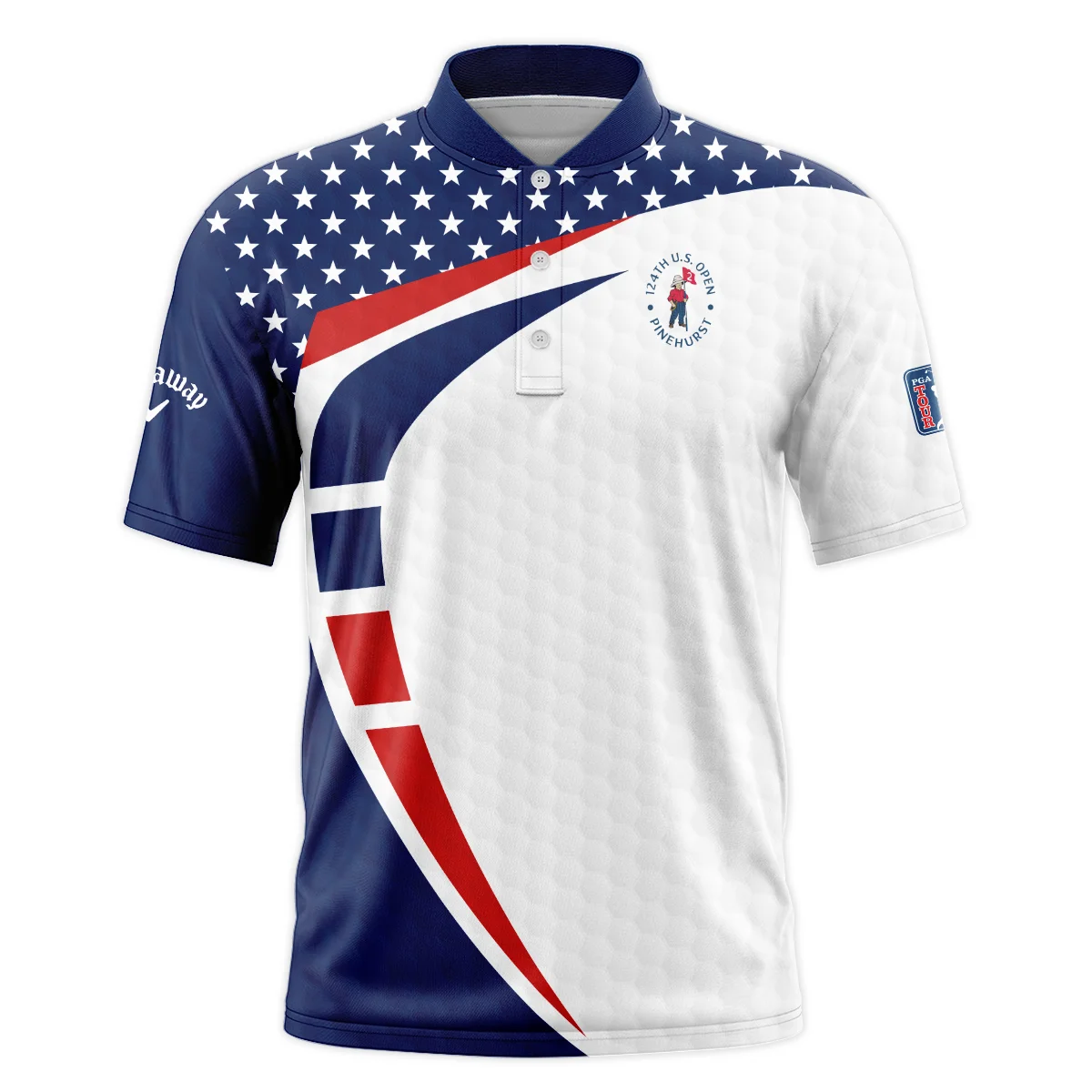 Blue Red Golf Pattern Star White 124th U.S. Open Pinehurst Callaway Style Classic, Short Sleeve Round Neck Polo Shirt