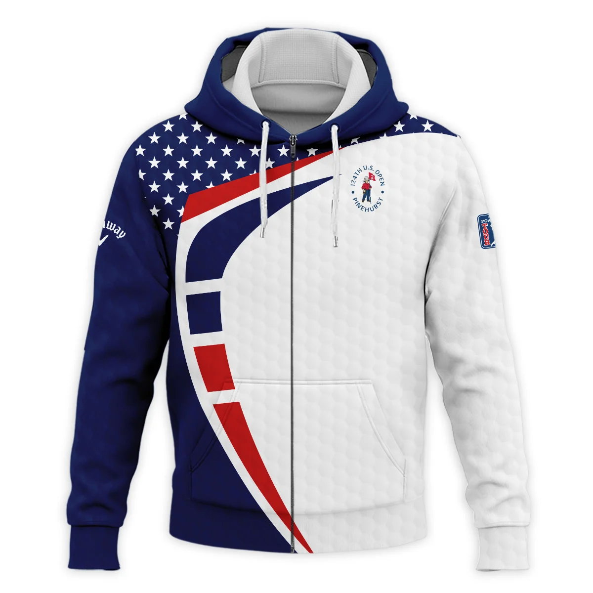 Blue Red Golf Pattern Star White 124th U.S. Open Pinehurst Callaway Zipper Hoodie Shirt Style Classic