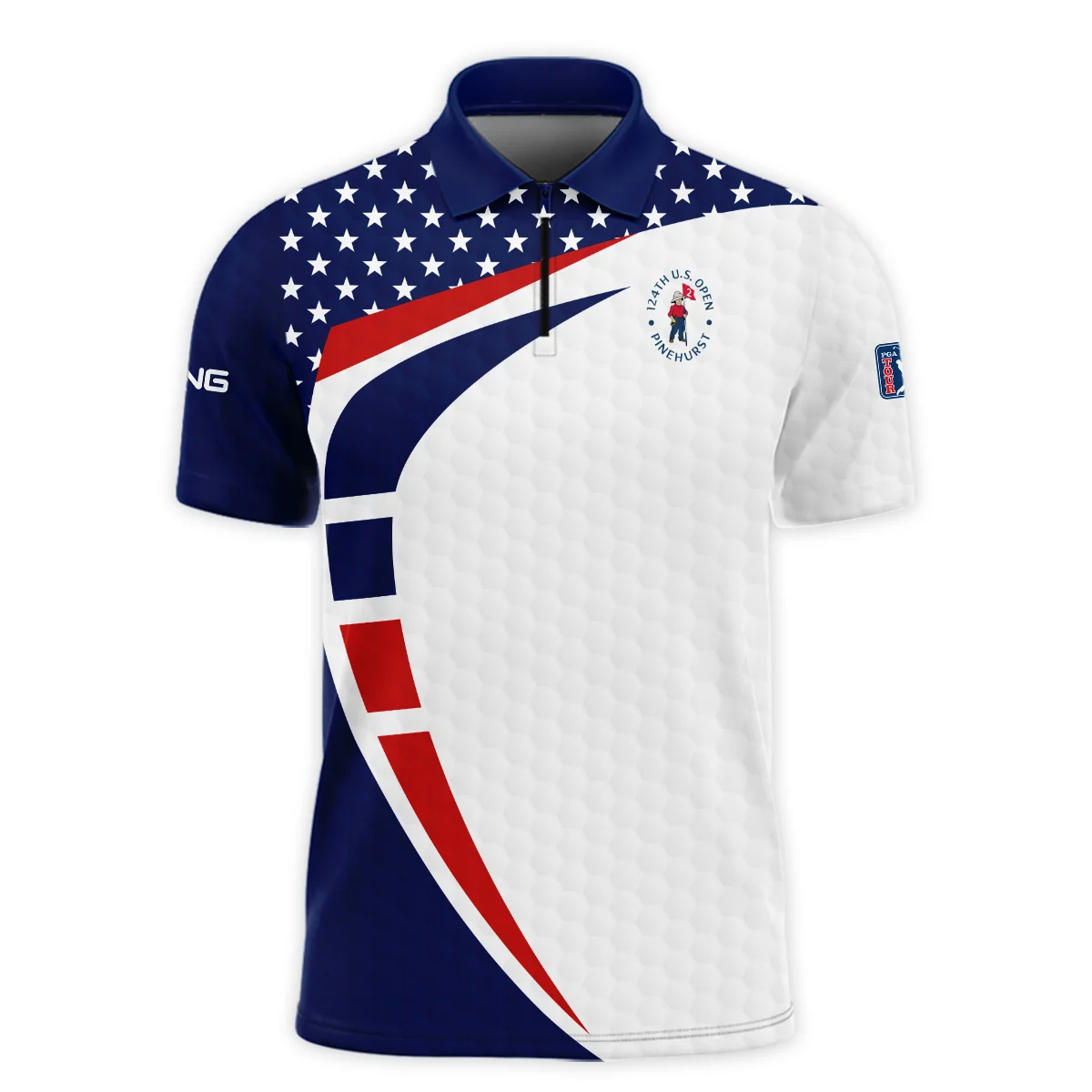 Blue Red Golf Pattern Star White 124th U.S. Open Pinehurst Ping Zipper Polo Shirt Style Classic