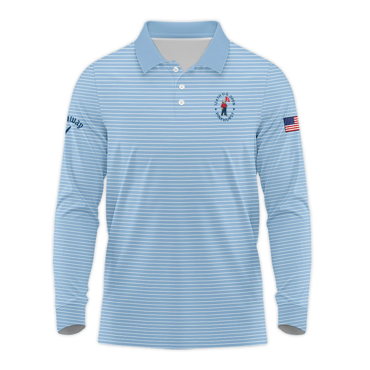 Blue White Line Pattern Callaway 124th U.S. Open Pinehurst Long Polo Shirt Style Classic