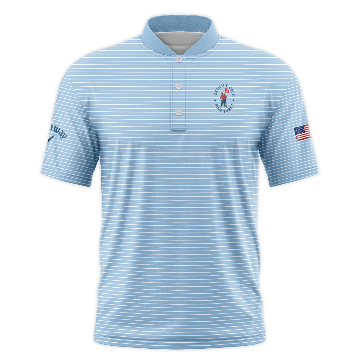 Blue White Line Pattern Callaway 124th U.S. Open Pinehurst Style Classic, Short Sleeve Round Neck Polo Shirt