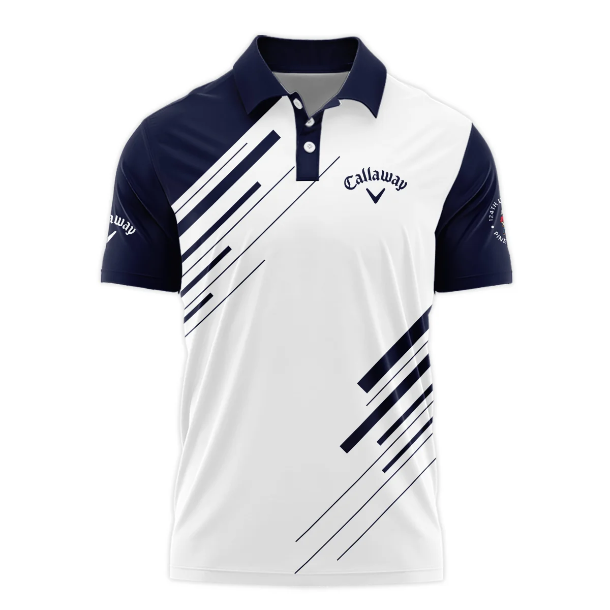 Callaway 124th U.S. Open Pinehurst Golf Polo Shirt Striped Pattern Dark Blue White All Over Print Polo Shirt For Men