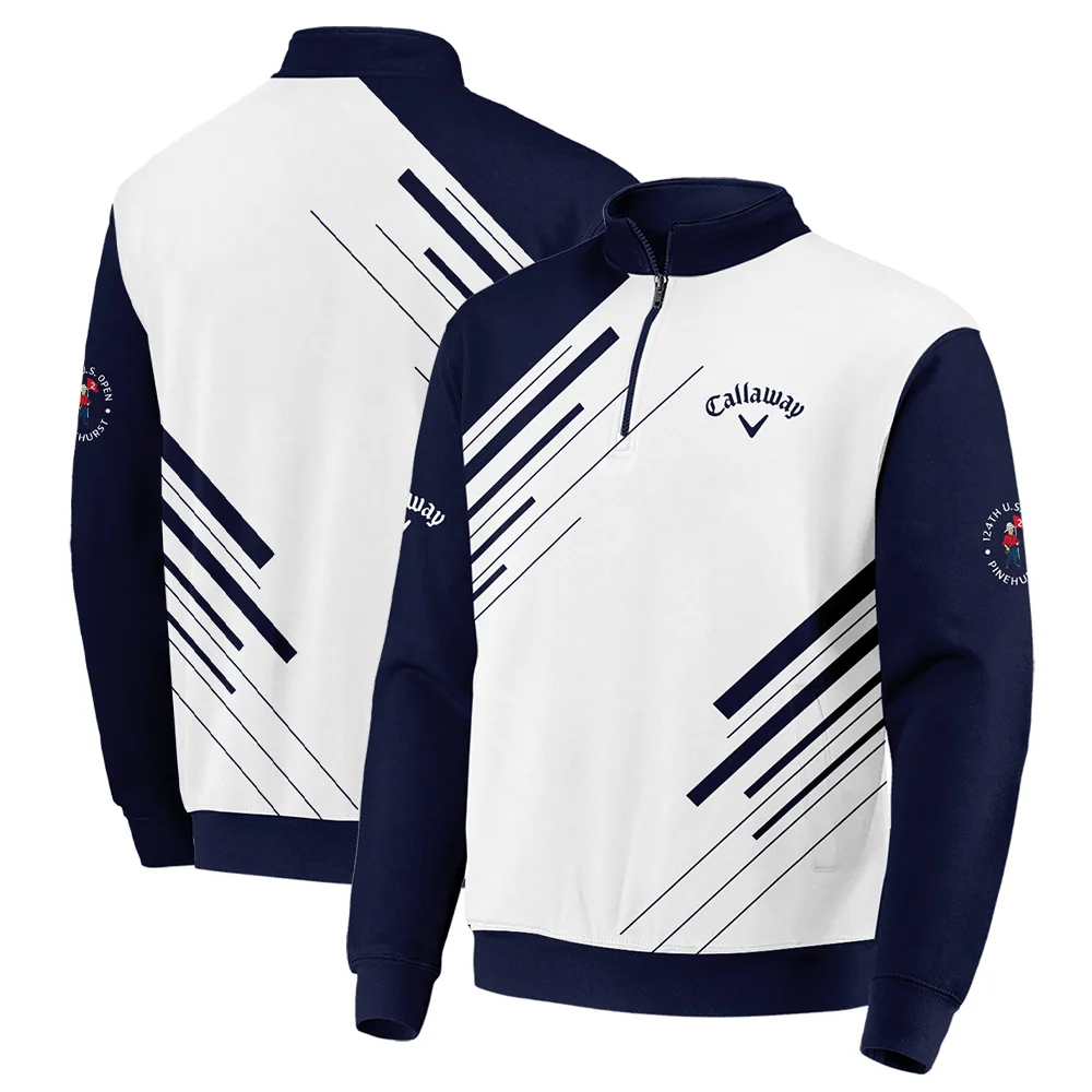 Callaway 124th U.S. Open Pinehurst Golf Quarter-Zip Jacket Striped Pattern Dark Blue White All Over Print Quarter-Zip Jacket