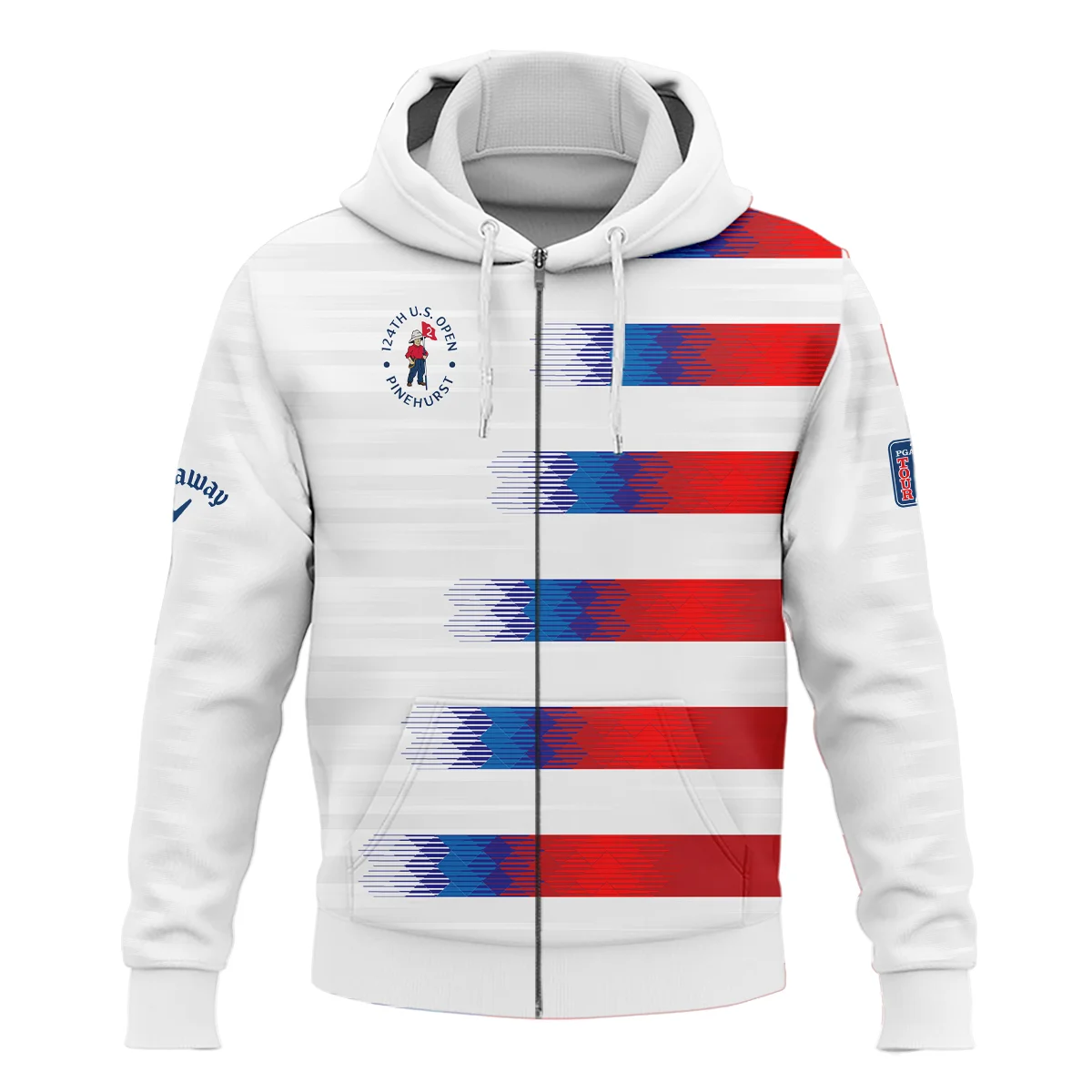 Callaway 124th U.S. Open Pinehurst Golf Sport Zipper Hoodie Shirt Blue Red White Abstract All Over Print Zipper Hoodie Shirt