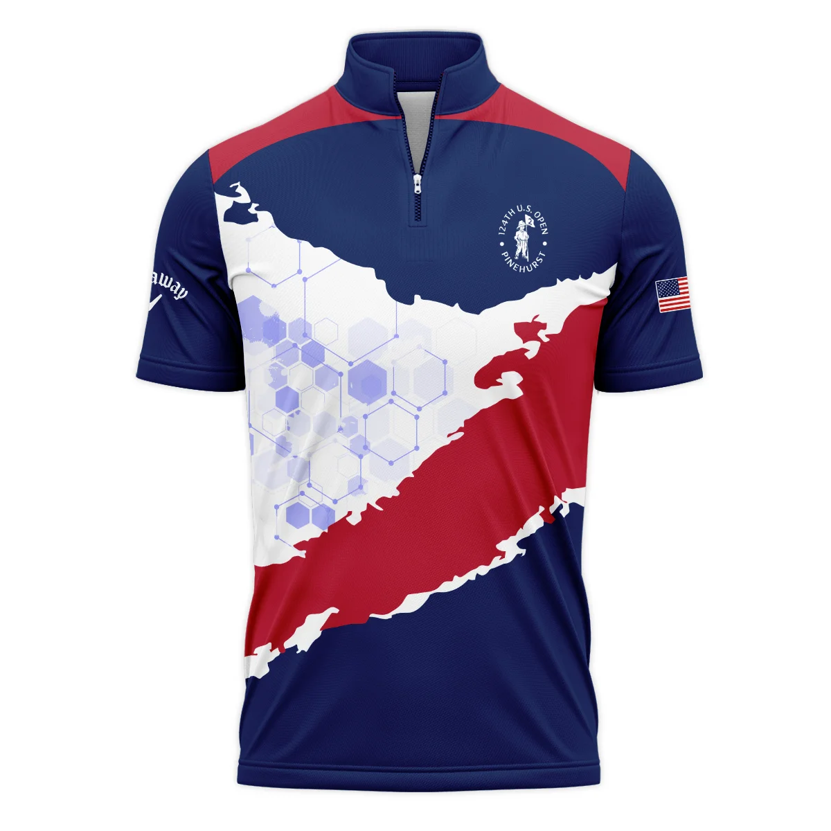 Callaway 124th U.S. Open Pinehurst Red Dark Blue White Abstract Background Quarter-Zip Polo Shirt