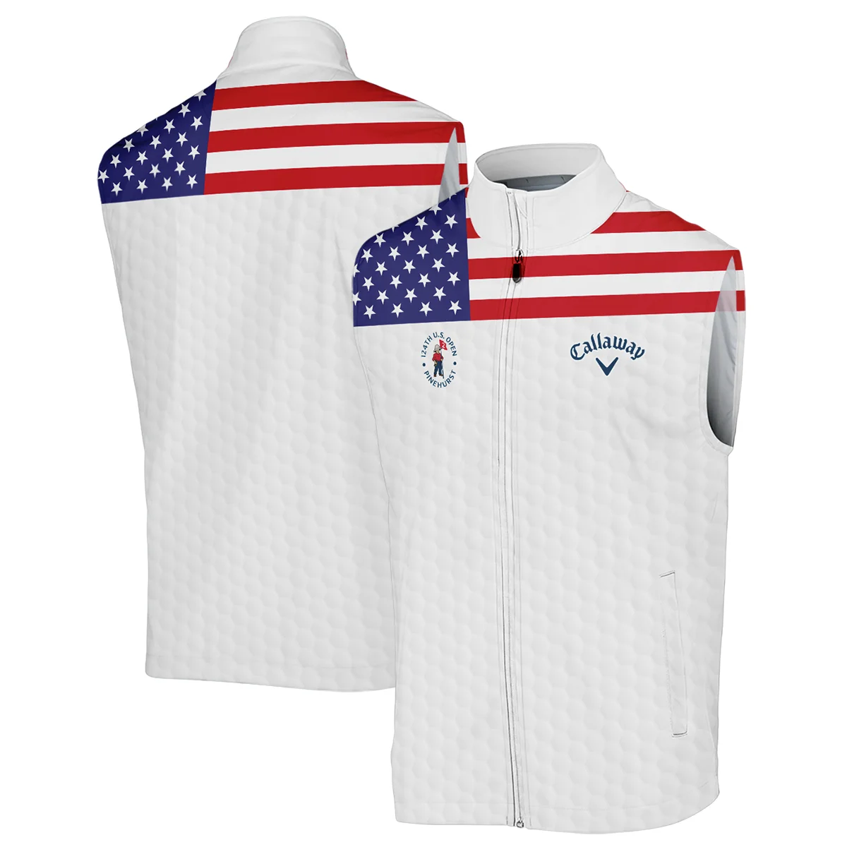 Callaway 124th U.S. Open Pinehurst Sleeveless Jacket USA Flag Golf Pattern All Over Print Sleeveless Jacket