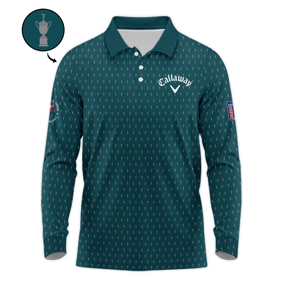 Callaway 124th U.S. Open Pinehurst Sports Long Polo Shirt Cup Pattern Green All Over Print Long Polo Shirt For Men