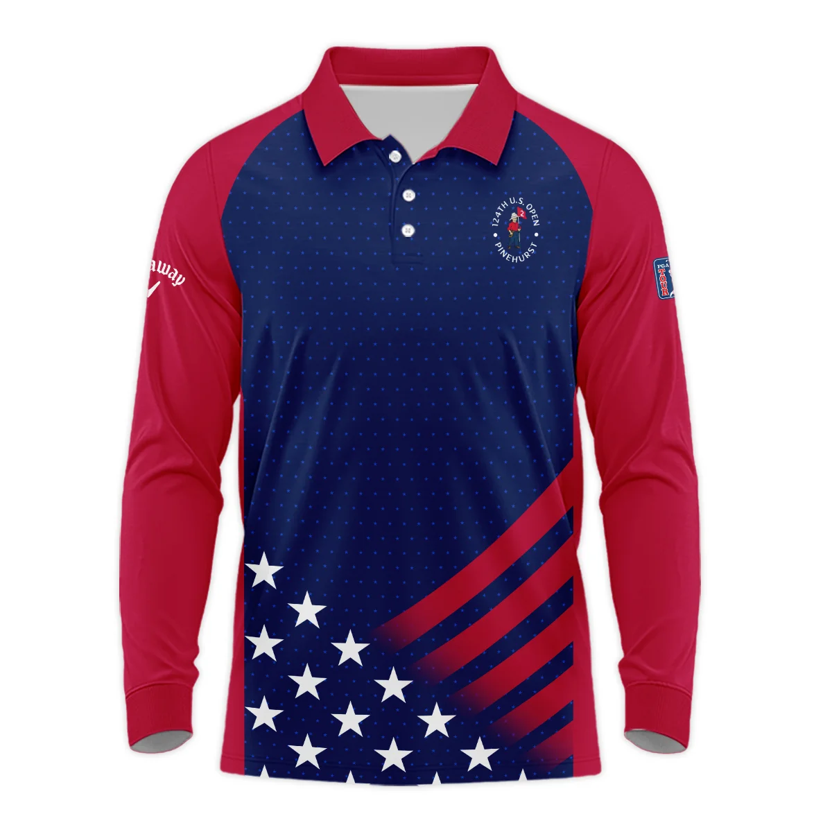 Callaway 124th U.S. Open Pinehurst Star White Dark Blue Red Background Long Polo Shirt Style Classic Long Polo Shirt For Men