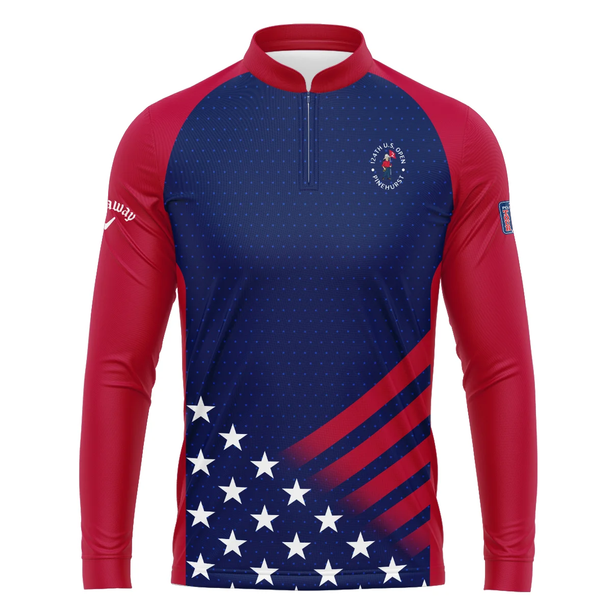 Callaway 124th U.S. Open Pinehurst Star White Dark Blue Red Background Mandarin collar Quater-Zip Long Sleeve