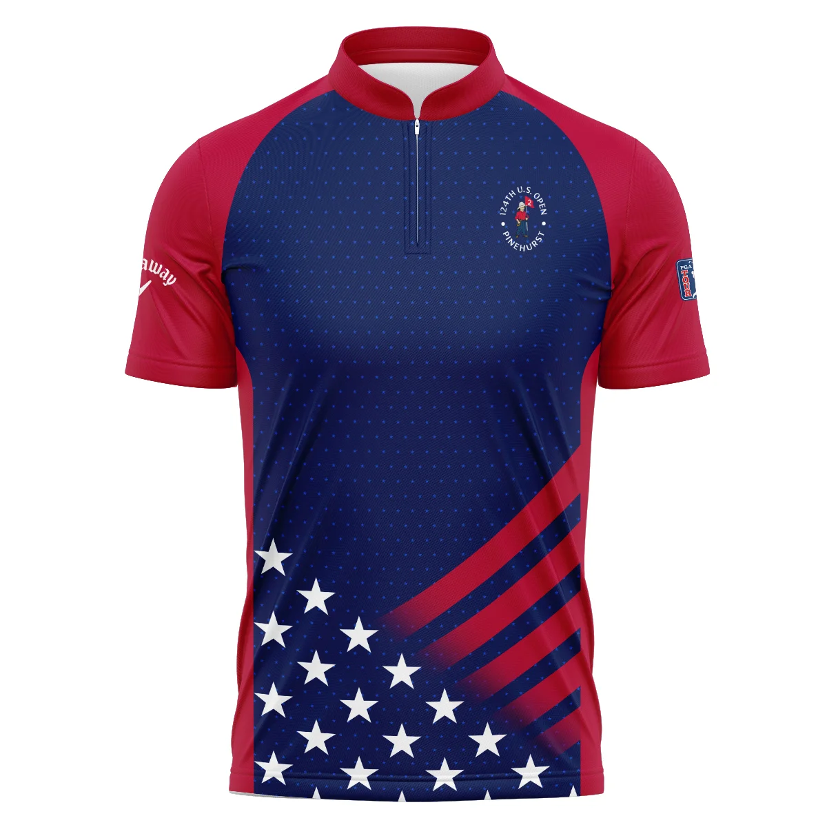 Callaway 124th U.S. Open Pinehurst Star White Dark Blue Red Background Polo Shirt Mandarin Collar Polo Shirt