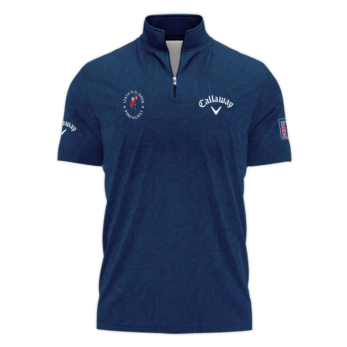 Callaway 124th U.S. Open Pinehurst Stars Gradient Pattern Dark Blue Style Classic, Short Sleeve Polo Shirts Quarter-Zip Casual Slim Fit Mock Neck Basic