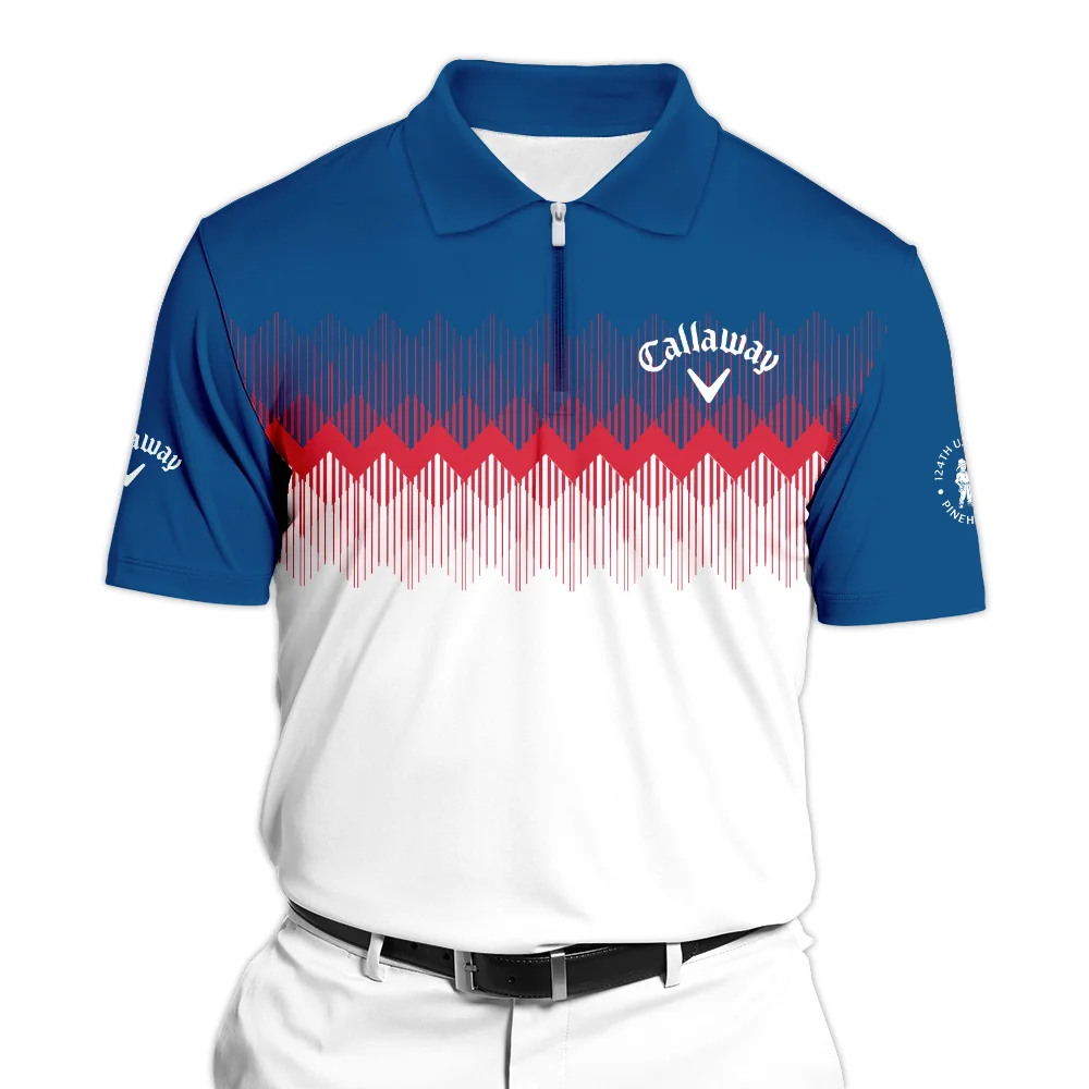 Callaway 124th U.S. Open Pinehurst Zipper Polo Shirt Blue Red Fabric Pattern Golf Zipper Polo Shirt For Men