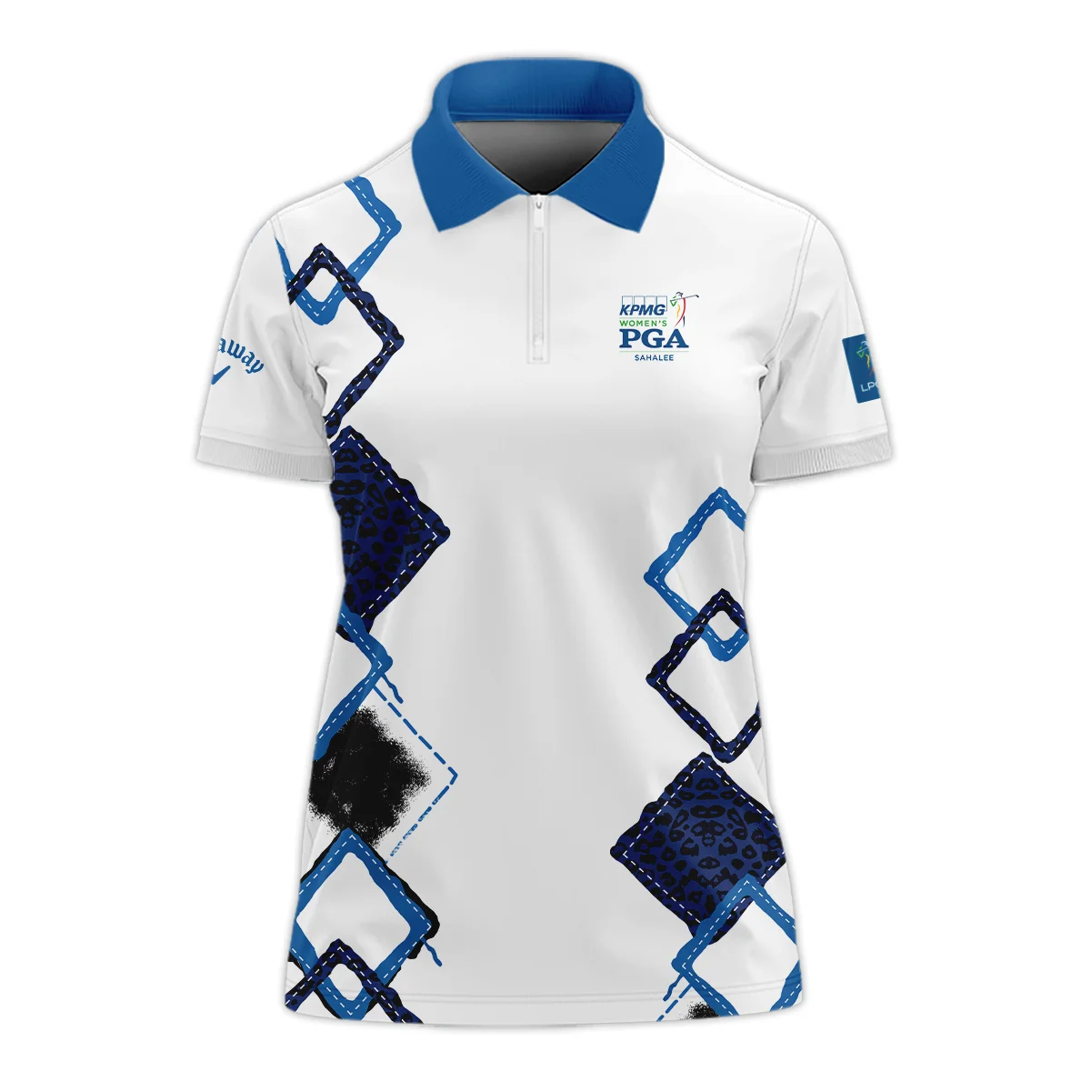 Callaway 2024 KPMG Women's PGA Championship Dark Blue Grunge Brush Pattern Background Zipper Short Polo Shirt