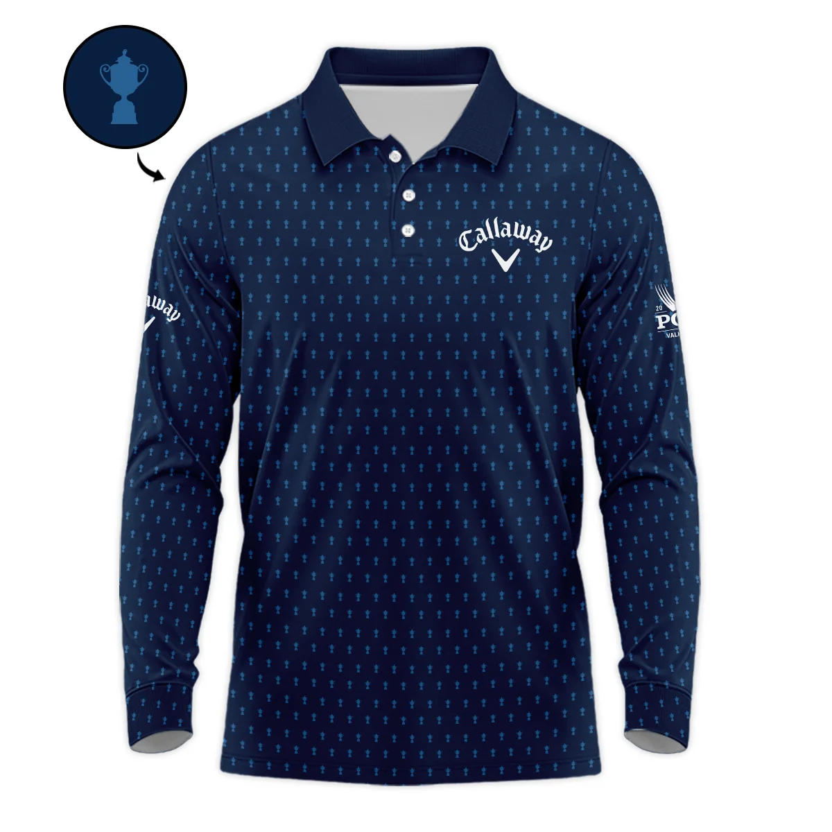 Callaway 2024 PGA Championship Golf Long Polo Shirt Dark Blue Gradient Pattern All Over Print Long Polo Shirt For Men